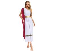 Miutii Costume da dea greca da donna Abito bianco greco antico Toga vecchio vestito romano Abbigliamento a tema Show Costume da ballo, B rosso vino., M