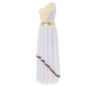 Miutii Costume da dea greca da donna Abito greco bianco con una spalla antica Toga vecchio vestito romano