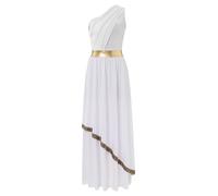 Miutii Costume da dea greca da donna Abito greco bianco con una spalla antica Toga vecchio vestito romano, bianco, S