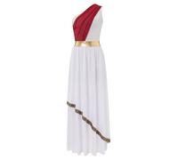 Miutii Costume da dea greca da donna Abito greco bianco con una spalla antica Toga vecchio vestito romano, rosso vivo, 4XL