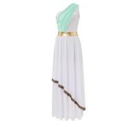 Miutii Costume da dea greca da donna Abito greco bianco con una spalla antica Toga vecchio vestito romano