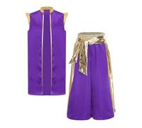 Miutii Costume da principe arabo, gilet orientale + pantaloni a gamba larga, abbigliamento arabo, carnevale, feste, viola, 158-164