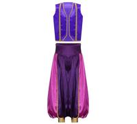 Miutii Costume da principe arabo, gilet orientale + pantaloni harem, abbigliamento arabo, carnevale, feste, viola, 122-128
