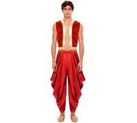 Miutii Costume da principe arabo medievale gilet in raso + pantaloni harem ladro lampada magica costume carnevale abbigliamento arabo rosso XXL