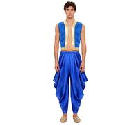 Miutii Costume da principe arabo medievale gilet in raso + pantaloni harem ladro lampada magica costume carnevale abbigliamento arabo blu reale L