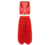 Miutii Costume da principe arabo per bambini e ragazzi, costume medievale + pantaloni Aladino, lampada magica da ladro, costume per carnevale, feste, colore rosso 110-116