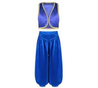 Miutii Costume da principe arabo per bambini e ragazzi, costume medievale + pantaloni Aladino, lampada magica da ladro, costume per carnevale, feste, blu 110-116