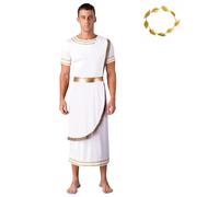 Miutii Costume da uomo da dio greco antico romano Toga abito con copricapo Gladiatore Costume Halloween Carnevale Party Clubwear Bianco L