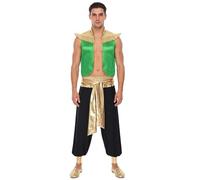 Miutii Costume da uomo da principe arabo, costume da ladro, costume medievale, giacca in raso + pantaloni harem, carnevale, abbigliamento arabo, verde, nero, XL