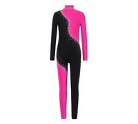 Miutii Costume Danza Bambina Con Scintilli Costume Ginnastica Maniche Lunghe Balletto Corpo Intero Tricot Pattinaggio Artistico Body Overall Divisa Danza Rosa scuro 13-14 anni
