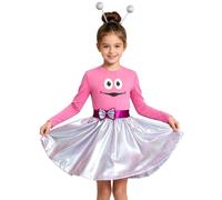 Miutii Costume Di Alieno Per Bambini Vestito Di Alieno Per Ragazze Costumi Alieni Due Pezzi Bambine Vestito Linea A Con Blocco Colori Natale Rosa 3-4 anni