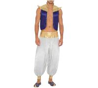 Miutii Costume Principe Arabo Uomo Giacca In Satin Del Medioevo Pantaloni Hareem Costume Ladro Con La Lampada Magica Carnevale Viola Bianco XXL