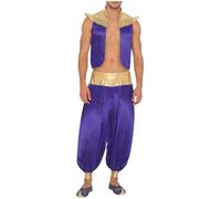 Miutii Costume Principe Arabo Uomo Giacca In Satin Del Medioevo Pantaloni Hareem Costume Ladro Con La Lampada Magica Carnevale Viola XXL