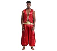 Miutii Costume Principe Arabo Uomo Vestito Medioevale In Seta Giacca Pantaloni Hareem Abbigliamento Arabo Costume Ladro Con Lampada Magica Carnevale Borgogna e Borgogna L