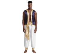 Miutii Costume Principe Arabo Uomo Vestito Medioevale In Seta Giacca Pantaloni Hareem Abbigliamento Arabo Costume Ladro Con Lampada Magica Carnevale Viola e bianco L