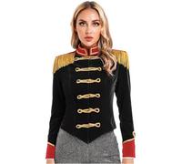 Miutii Dame Giacca Circo Uniforme del Direttore Circo Giacca Maniche Lunghe Blazer Matel Costume del Ringmaster Costume Carnevale Nero XL