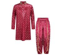 Miutii Kurta 170-176 - Set di abbigliamento indiano per bambini, a maniche lunghe, con pantaloni a pompa, stile orientale, arabo, rosso vinaccia