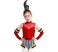 Miutii Pezzi Di Costume Di Circo Per Bambine Uniforme Di Direttore Di Circo Body Completo Con Scintille Guanti Fazzoletto Per Capelli E Paillettes Body Per Danza Rosso Nero 11-12 anni