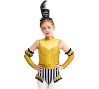 Miutii Pezzi Di Costume Di Circo Per Bambine Uniforme Di Direttore Di Circo Body Completo Con Scintille Guanti Fazzoletto Per Capelli E Paillettes Body Per Danza Giallo Nero 13-14 anni