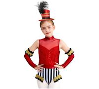 Miutii Pezzi Di Costume Di Circo Per Bambine Uniforme Di Direttore Di Circo Body Completo Con Scintille Guanti Fazzoletto Per Capelli E Paillettes Body Per Danza Rosso 7-8 anni