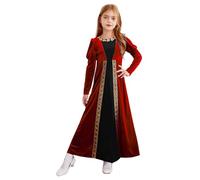 Miutii Ragazza Medievale Costume Medievale Rinascimento Abito Velluto Vittoriano Abito Principessa Vestito Halloween Karnval Costume Carnevale, Colore: rosso, 146-152 cm