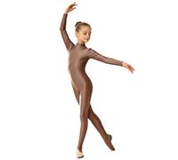 Miutii Tuta Intera Bambina Unitard A Maniche Lunghe Per Ragazze Bodysuit Lucido Corpetto Ginnastica Un Bambino/A Anni Leotard Lungo Casual Marrone 11-12 anni