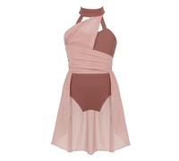Miutii Vestito da danza liriche per ragazze, con scollo a imbuto, per balletto, pattinaggio artistico, body con gonna in chiffon, moderno, contemporaneo, costume da danza, 134-140 cm