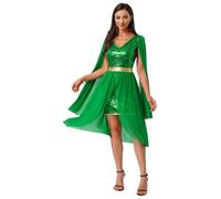 Miutii Vestito da donna con paillette, abito da elfo, medievale, fata della foresta, principessa, costume da fata, costume per cosplay, Halloween, carnevale, verde, L