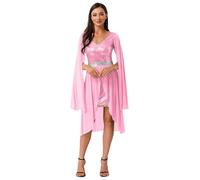 Miutii Vestito da donna con paillette, abito da elfo, medievale, fata della foresta, principessa, costume da fata, costume per cosplay, Halloween, carnevale, rosa, L
