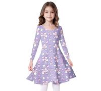 Miutii Vestito da festa a maniche lunghe, con stampa floreale, per il tempo libero, linea ad A, da principessa, per Natale, compleanno, per feste, A Navy B, 140-158