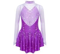 Miutii Vestito da pattinaggio artistico, da bambina, con brillantini, con strass, lucido, per pattinaggio sul ghiaccio, per la concorrenza