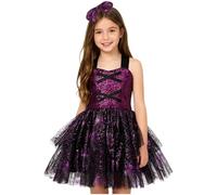 Miutii Vestito da strega con glitter, abito da strega, vestito spaventoso ragno + cerchietto per capelli da principessa, tutù, Halloween, Carnevale, Lilla, 146-152 cm
