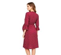Miutii Vestito Donna Lestate Classico con Puntini Polka Vestito Midi Linea con Un Carino Print Vintage Le Feste con Puntini Polka La Gravidanza Gogo Borgogna L