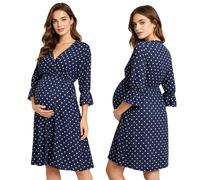 Miutii Vestito Donna Lestate Classico con Puntini Polka Vestito Midi Linea con Un Carino Print Vintage Le Feste con Puntini Polka La Gravidanza Gogo Blu Navy L