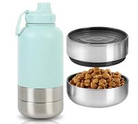 MIUUIPI Borraccia per Cani da Viaggio, 950 ml, Isolata, Acciaio Inox, con Ciotola e Ciotola per Acqua, Bottiglia Termica Portatile per Cani, Per Viaggi e Attività all'aperto
