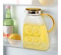 MIUUIPI Caraffa in vetro da 1,8 l/63 OZ, coperchio in acciaio inox, caraffa borosilicato alto, brocca per tè freddo, per bevande calde o fredde fatte in casa