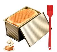 MIUUIPI Stampo per pane con coperchio, teglia per il pane con coperchio, antiaderente, con spazzola oleosa, per pane, tostate, panino, torta (oro rosa)