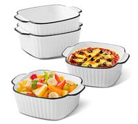 MIUUIPI Teglia da forno in ceramica, set da 4 pezzi, 14,5 x 11,5 x 5,5 cm, quadrate, con manici, impilabili, piccole teglie in ceramica, per friggitrice, forno e microonde, 400 ml