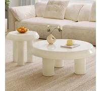 Miuuod Set di 2 tavolini rotondi moderni, colore bianco crema 2 in 1, per soggiorno, camera da letto, ufficio e piccoli spazi
