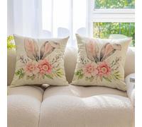 Miuyunya Confezione da 2 Fodere per Cuscini Pasquali 40x40 Pasqua Federe in Lino Coniglietti Orecchio Floreale Motivo Copricuscini Arredo Casa Floreale Motivo Decorativo per Divano Cuscini da Esterno