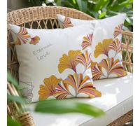 Miuyunya Federe Cuscini 45x45 Bianco Oro Ginkgo Lavabile Divano Cuscino Decorazione Primavera Esterno Impermeabile Moderno Decorativo Copricuscini Estate per Soggiorno Camera da Letto, Set di 2
