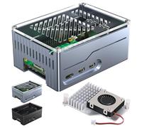 Miuzei Custodia SSD PCIe M.2 NVMe Hat Key-M Shield Top X1001/ X1000/ X1003/ N04/ N05 Metal Case per Raspberry Pi 5 4GB/8GB con Fan Blu