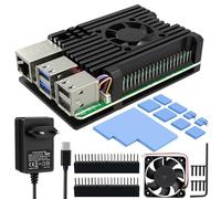 Miuzei Per Raspberry Pi 5 Case Alluminio con Alimentatore【5.1V 5A 27W】USB-C compatibile con Raspberry Pi 5 4gb/8gb Raffreddamento Passivo Armor Case for Raspberry Pi 5