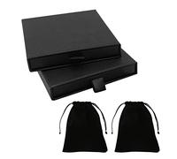 MIVAIUN 2 Pezzi Scatola Nera Regalo 2 Pcs Velluto Coulisse Sacchetto Regalo, Collana Anello Scatola, Kraft Scatole Regalo Scatole di Gioielli per Anello, Collana, Matrimoni o Compleanni