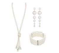 MIVAIUN 3 Pezzi Set di Gioielli di Perle Plastica,Set di Perle Anni '20,Orecchini di Perle,Braccialetto di Perle,Collana di Perle Anni '20,Gioielli di Perle per Festa a Tema 1920 Ballo (3 Pezzi)