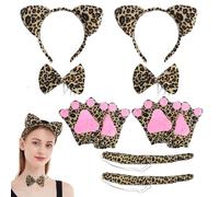 MIVAIUN 8 Pezzi Costume Leopardo,Orecchie da Leopardo e Guanti con Papillon,Set di Costumi da Animale per Bambini Adulti,costumi animali Carnevale Cosplay Festa di Natale (8 pezzi)