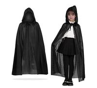 MIVAIUN Costume da Strega con Cappuccio Nero per Halloween Travestimento da Strega, Mantello Donne e Uomini per Adulti, Accessorio per Cosplay per Bambini,Mantello Per Costume di Halloween(Nero,90cm)