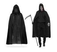MIVAIUN Costume da Strega con Cappuccio Nero per Halloween, Travestimento da Strega, Mantello Donne e Uomini per Adulti,Accessorio per Cosplay per Bambini,Mantello Per Costume di Halloween(Nero,120cm)