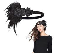 MIVAIUN Fascia Anni 20 Gatsby Flapper Headband Charleston con Piuma Anni 20 Fascia Capelli Gatsby, 1920s Copricapo Accessori, Anni 20 Fascia Capelli per Festa a Tema Vintage da Donna (1 Pcs)
