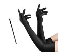 MIVAIUN Guanti Neri Lunghi Guanti da sera da donna, Guanti lunghi in raso per le donne, per il Costume da Charleston degli anni '20, per Matrimonio Opera Banchetto Ballo, Taglia unica (2 Pezzi)